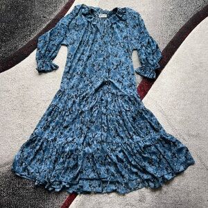 The Impeccable Pig Blue Cottagecore Long Sleeve Tiered MIDI Dress